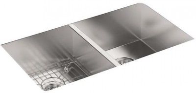 KOHLER Vault Stainless Steel 33 in. 3-Hole Double Bowl Kitchen Sink