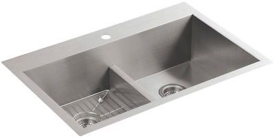 KOHLER Vault Stainless Steel 33 in. 1-Hole Double Basin Kitchen Sink Kit
