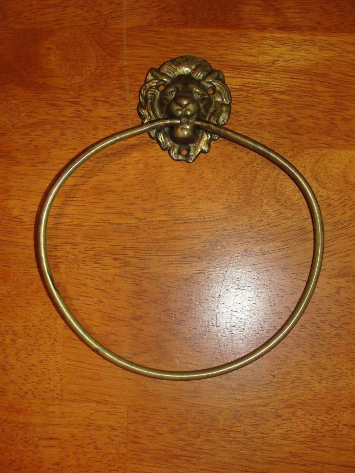 Vintage Solid Brass Loins Head Wall Mount Towel Ring Holder