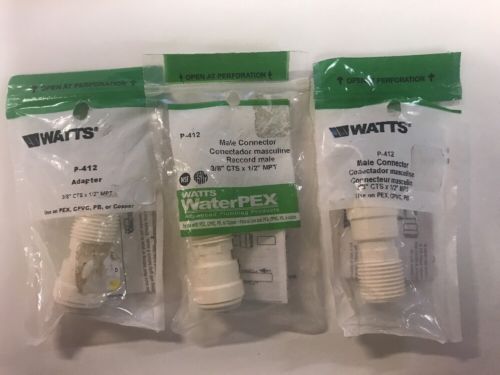 3- Male Connector 3/8 CTS X 1/2 MPT ADAPTER Watts Push It Fittings P-412