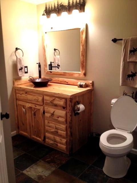 Custom Rustic Cedar Wood Log Cabin Lodge Bathroom Vanity Cabinet 48 inch