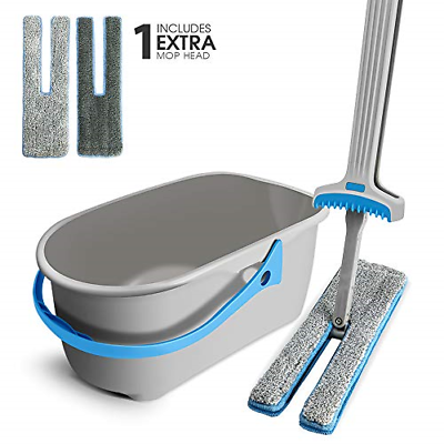 Masthome Double Sided Squeegee Mop with Bucket Easy Self Wringing Lazy Mop Wet
