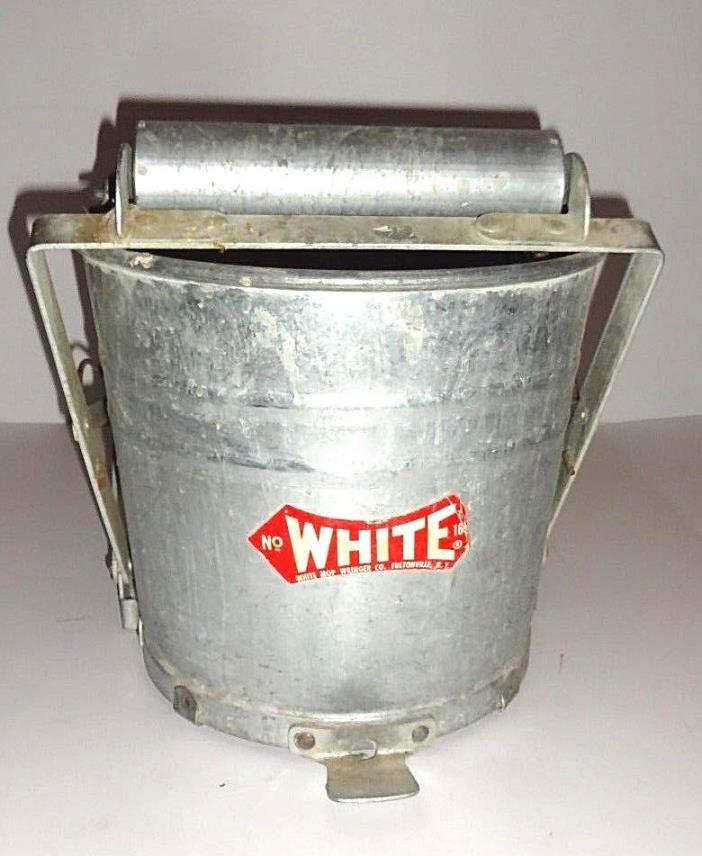 VINTAGE White Co. Galvanized Metal Industrial Mop Bucket With Wringers