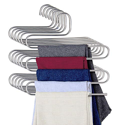 Eityilla S Type Clothes Pants Hangers Stainless Steel Space Saving Hangers 5 for