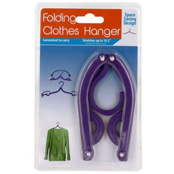 2 PACK Folding Clothes Hanger Plastic Durable Foldable Travel Hanger - PURPLE
