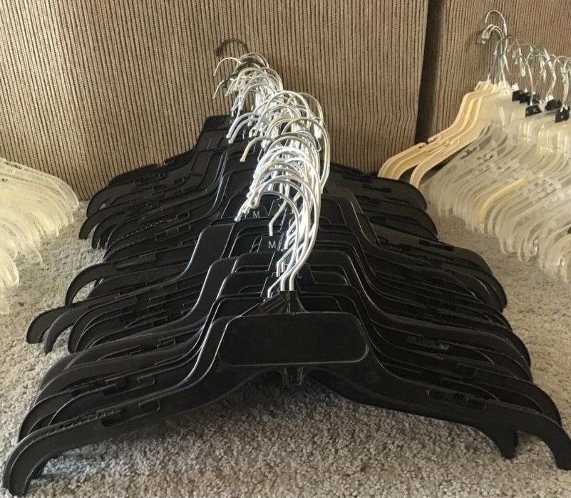Lot of 60 Black plastic clothes hangers miscellaneous sizes - Free Shipping