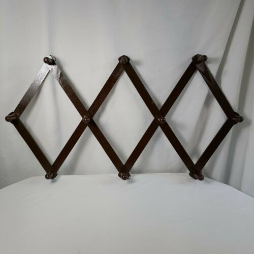 Brown Wooden 10 Peg Expandable Rack Folding Accordion Coats Hats Cups Mugs Long