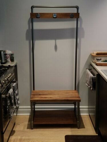 West Elm Metal & Wood Hall Coat Rack Storage Stand Entryway Bench