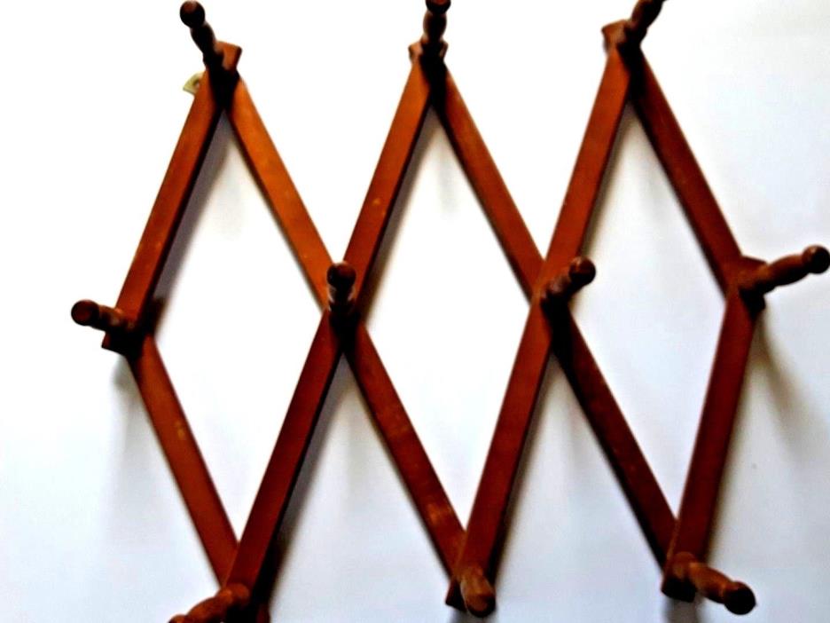 Vintage-Wood-Expandable-Folding-10-Peg-Wall-Hanger-Mug Coat Hat Accordian Rack