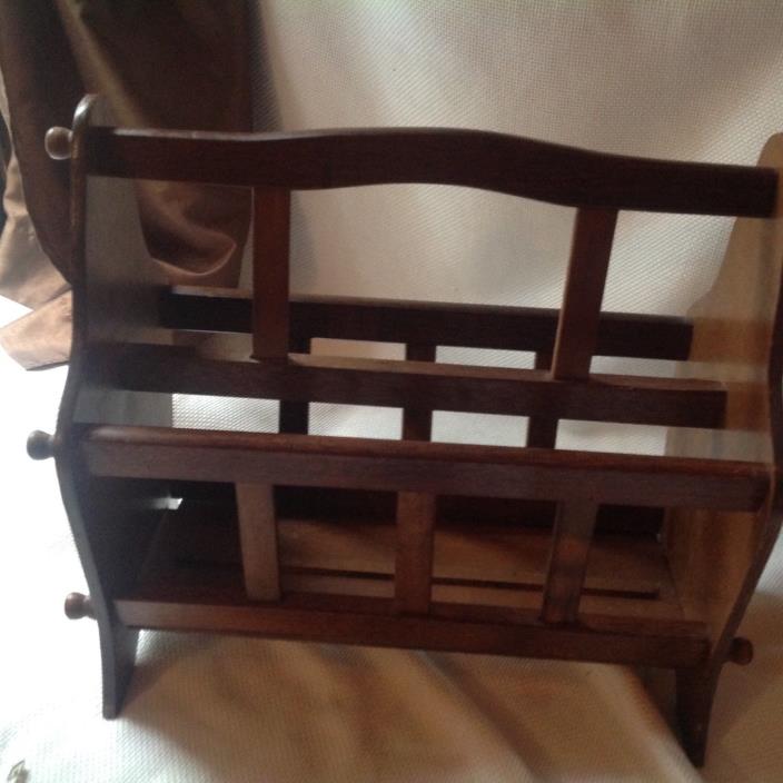 Vintage Real Wood Magazine Rack-No Screws Double Sided Shiny Lacquer Finish
