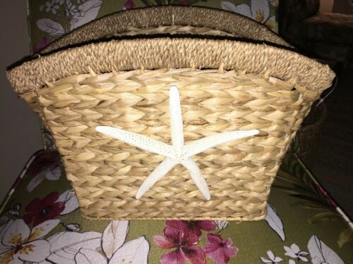 By The Sea Beach Sea Grass MAGAZINE HOLDER *White Starfish