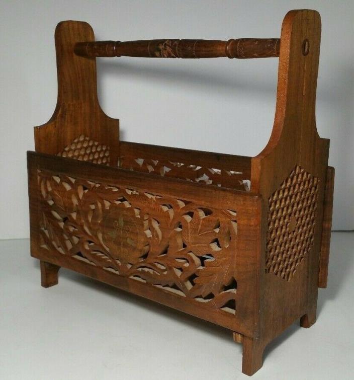 Vintage Reticulated/Carved Wood Magazine Rack - Canterbury Style