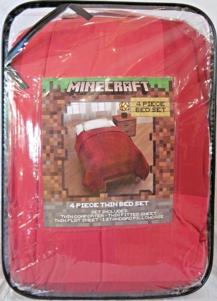 Minecraft Red Twin Comforter and Sheet Set 4 pc Bedding