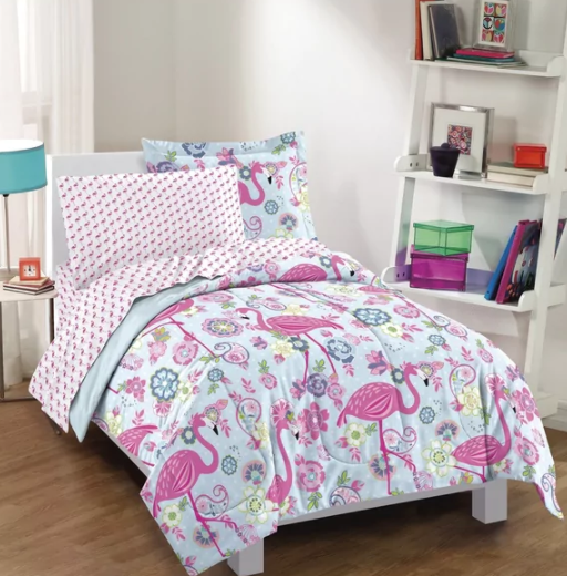 Twin Comforter Set Flamingo Bedding Kids Teens Pink Floral Bedspread With Sheets