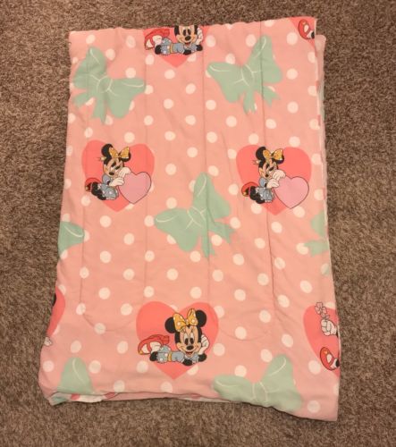 VINTAGE Baby Minnie Mouse Pink Hearts Love Twin Size Comforter 87x60