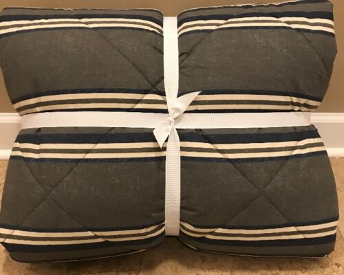 NEW Pottery Barn Teen Eton Stripe Value FULL Comforter + Fitted Sheet NAVY GRAY
