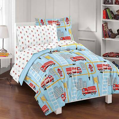 Dream Factory Fire Truck Bed In A Bag Comforter Set,BlueDream Factory Fire Truck