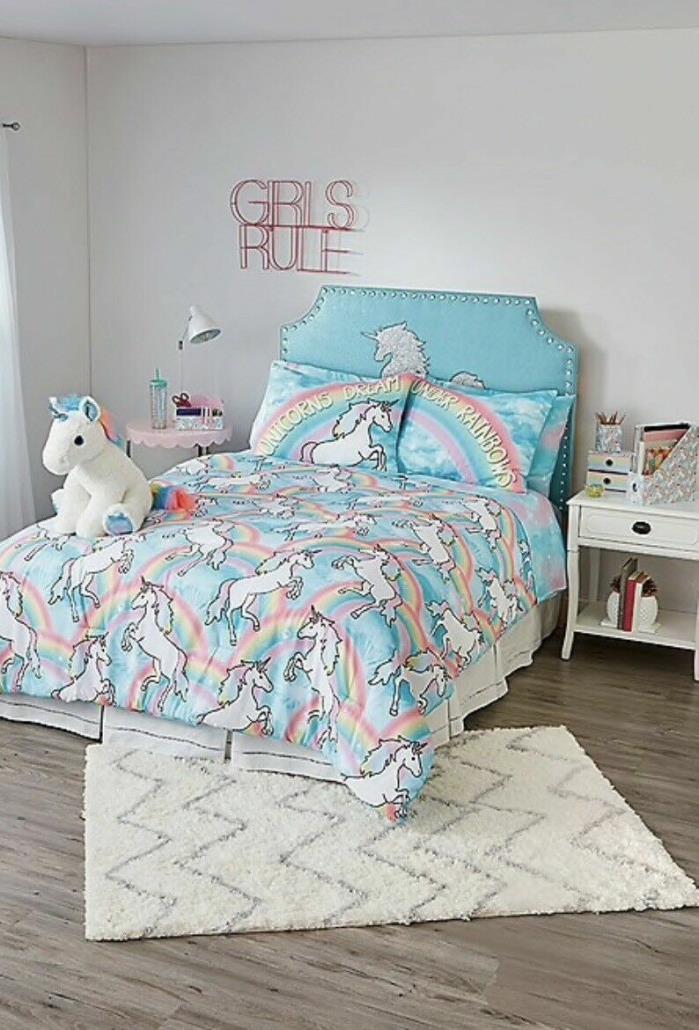Justice UNICORN Bed in a bag Queen Comforter pillow 7 pc set NEW