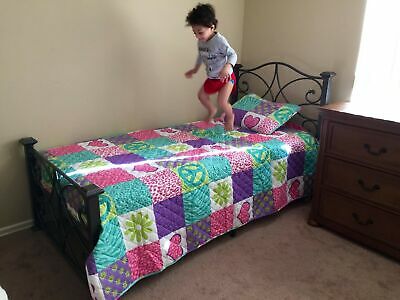 Mk Collection 2 Pc Bedspread Teens/girls Pink Purple Teal Heart Flo... BRAND NEW