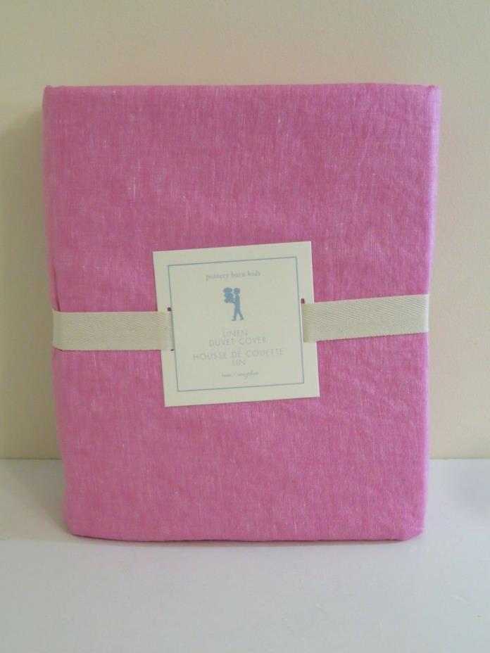 POTTERY BARN KIDS BRIGHT PINK LINEN DUVET COVER TWIN NEW