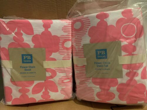 New Pottery Barn PB Teen Flower Chain Duvet Cover & Sheet Set Pink Full