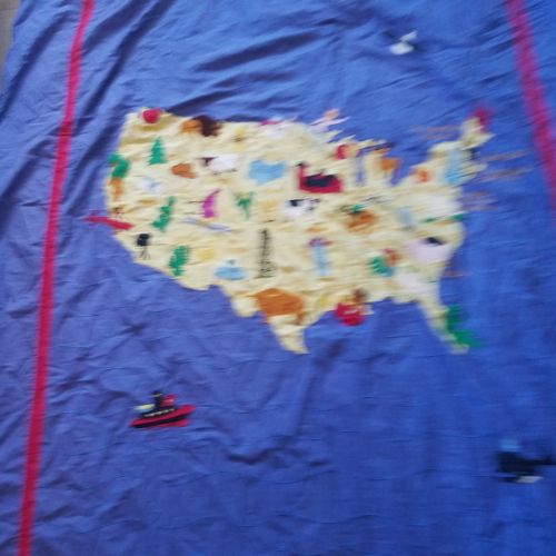 The Land Of Nod Blue Embroidered Map Duvet Cover Applique RARE