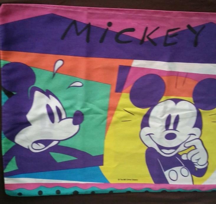 Vintage Disney Pillowcase Mickey Mouse Pluto Fabric Bright Pink Purple Moods 90s