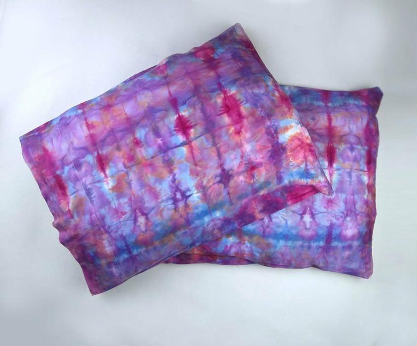 Kids dyed pillowcases, set of 2, etsy, pink blue purple, tie dye