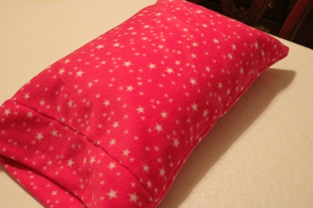 1 Hot Pink with Star Fleece  Travel Pillowcase  Rectangular 14x20