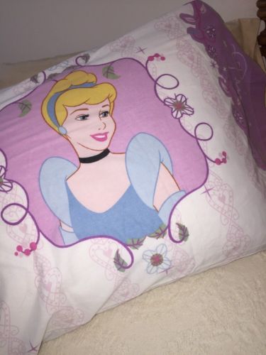 Disney Vintage Pillow Case Cinderella & Snow White Princess Lavender Hearts