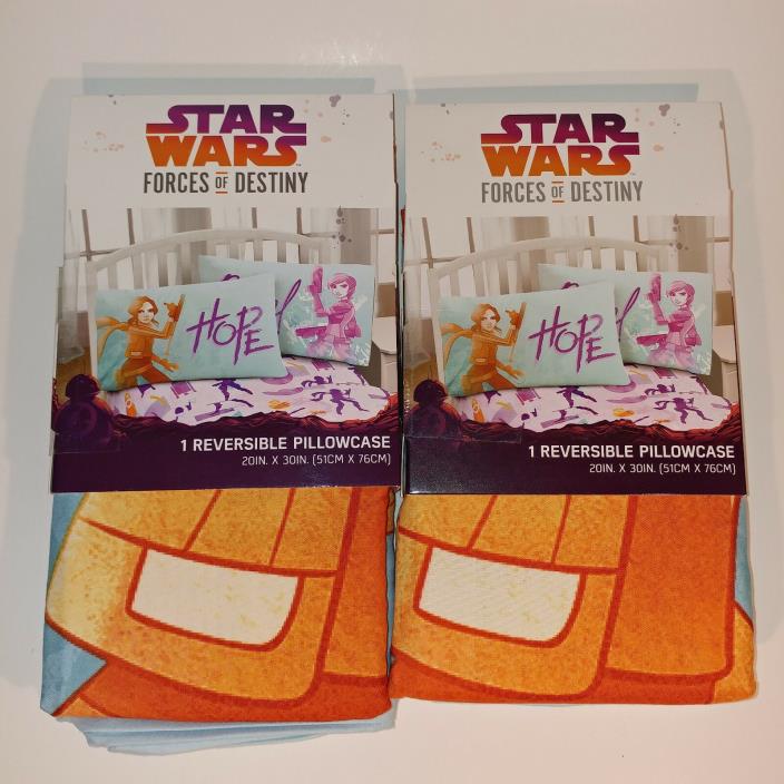 (2) Star Wars Forces of Destiny Reversible Pillowcase 20in x 30in Hope Rebel New