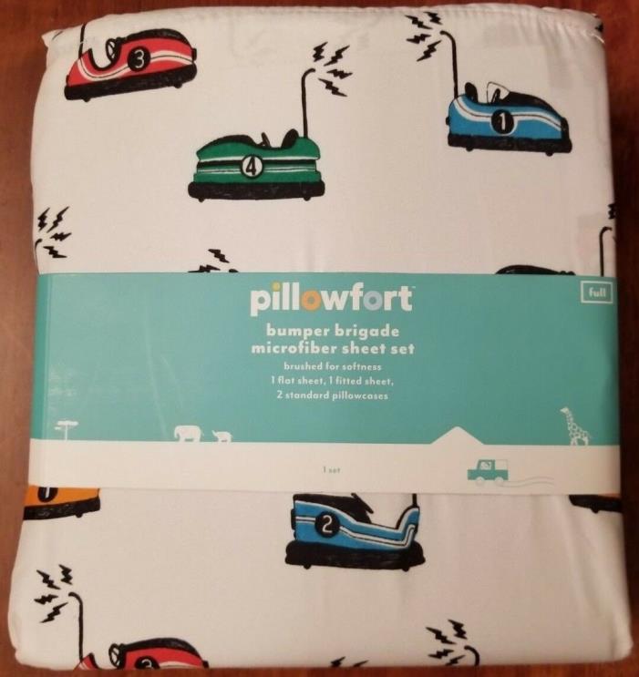 New Pillowfort Bumper Brigade Cars Microfiber Full Size Sheet Set 4 Pieces