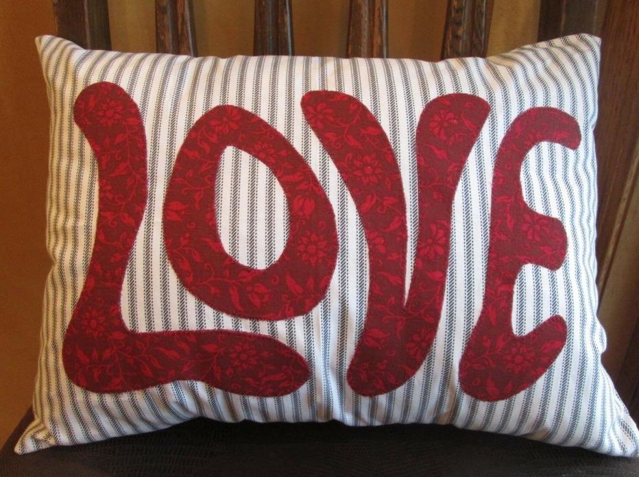 Valentine's Day Appliqued LOVE Throw Pillow ...Complete Pillow w/ insert...