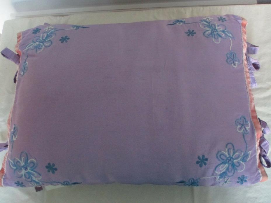 Pottery Barn Kids Lavender Silk Blue Embroidered Flower Pillow – 16 X 12 PRETTY!