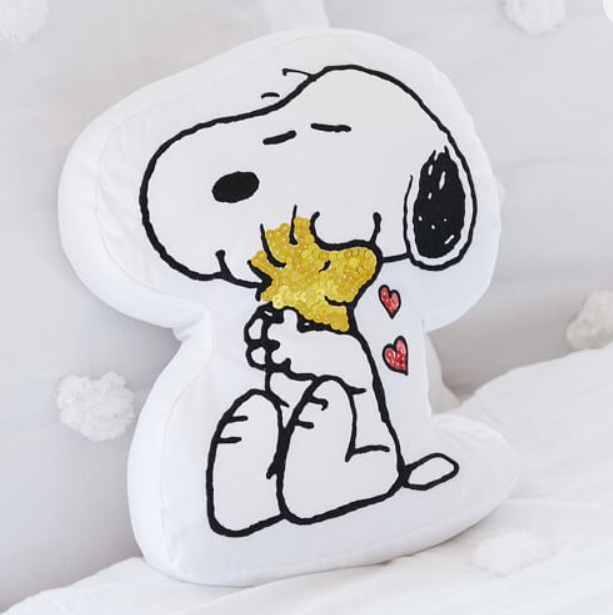 Pottery Barn Teen Peanuts Snoopy & Woodstock Best Friends Hearts Pillow NWT