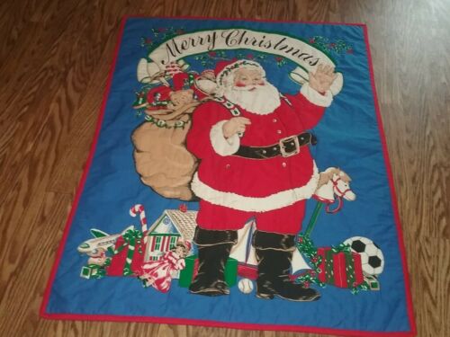 Handquilted  Christmas Santa Cotton Quilt 44 x 35
