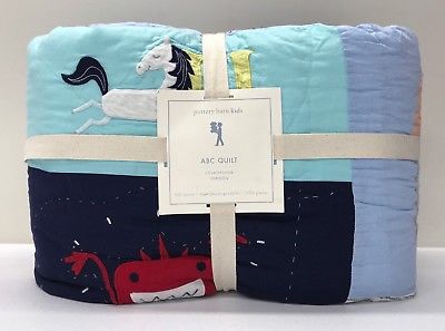 NEW Pottery Barn KIDS Alphabet ABC Letters FULL/QUEEN Quilt~Blue Multi Color