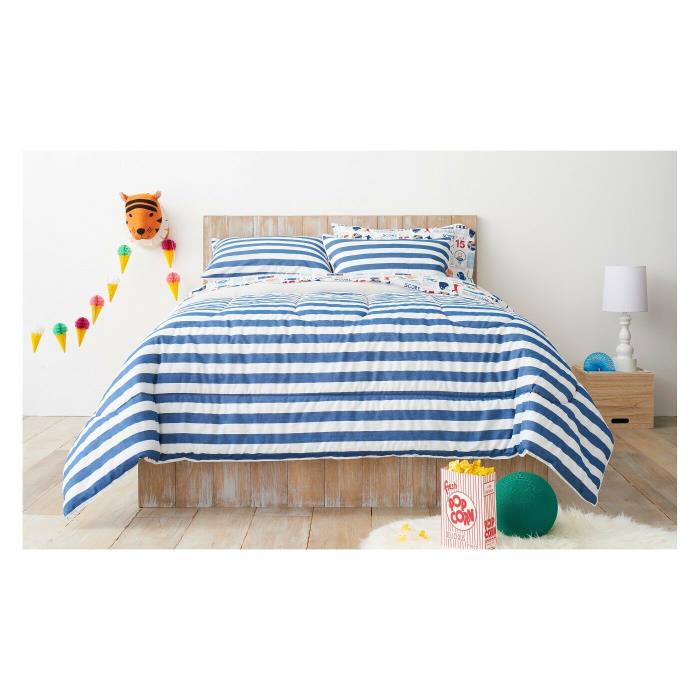 Pillowfort Chambray Stripe Comforter + Shams Set ~ NWT Denim Blue White TWIN