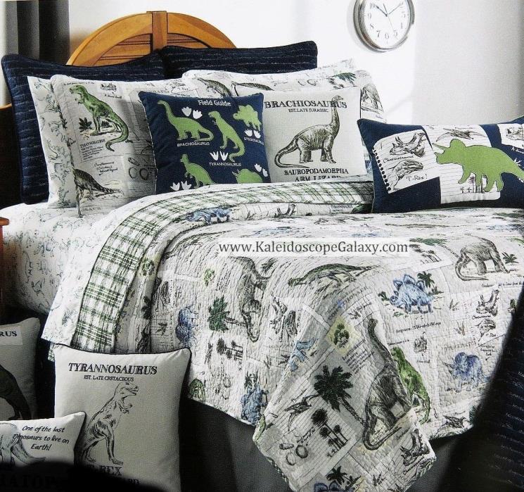DINOSAUR QUILT & SHEETS ~ 5pc TWIN or 7pc FULL/QUEEN ~ BLUE GREEN  T-REX