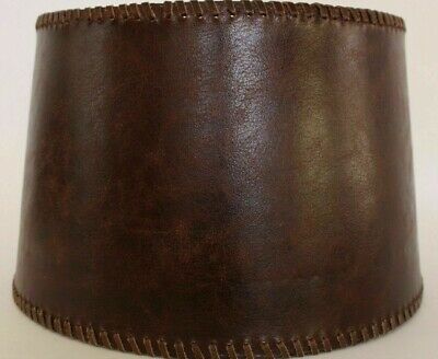Pottery Barn Stitched Leather Upholstered tapered drum lamp shade small New tag