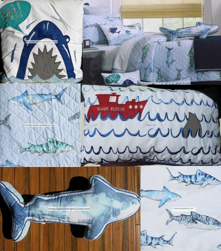 SHARK QUILT ~ 8-10pc TWIN or FULL QUILT BLANKET~ SHEETS ~ THROW PILLOWS ~BLUE