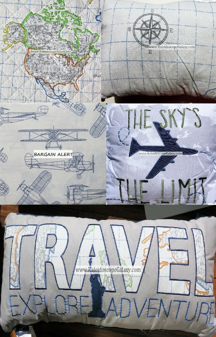 AIRPLANES ~ MAPS ~ TRAVEL ~ 10pc FULL  QUILT  ~ AIRPLANE PILOT WORLD
