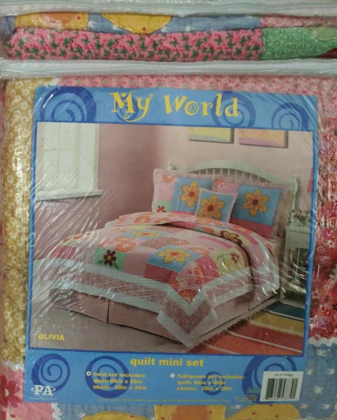 Girls Twin Bed Quilt Set Kids Cotton Floral Reversible Patchwork Bedding Pink