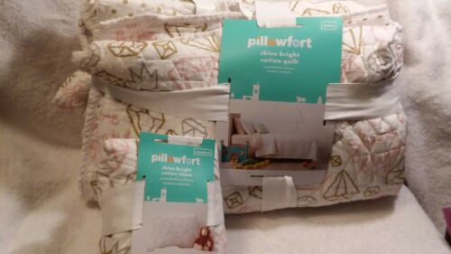 Twin Sized Pillowfort Shine Bright Cotton Quilt & Pillow Sham Diamonds Gems lot