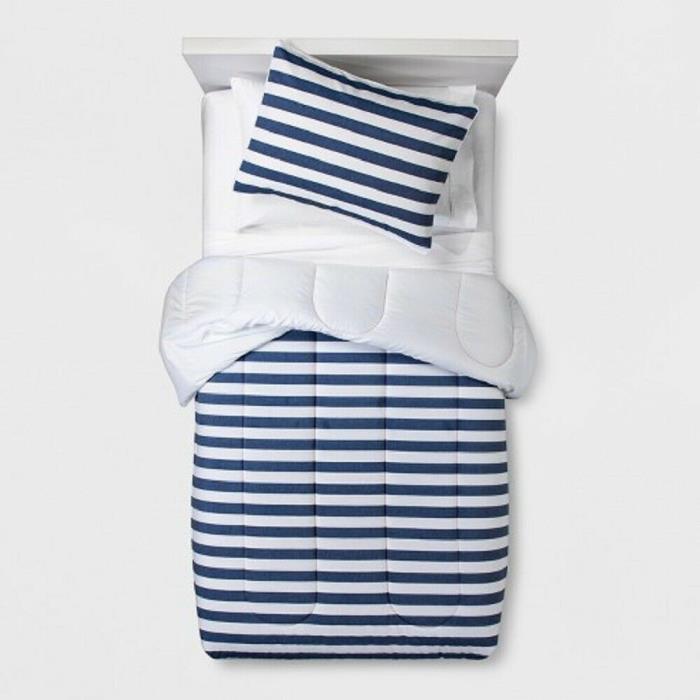 Pillowfort Chambray Stripe Toddler Comforter Only Denim Blue White Free Ship
