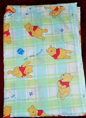 Disney Winnie Pooh  Twin Top Flat Sheet Blue Green Fabric Crafts Standard NEW