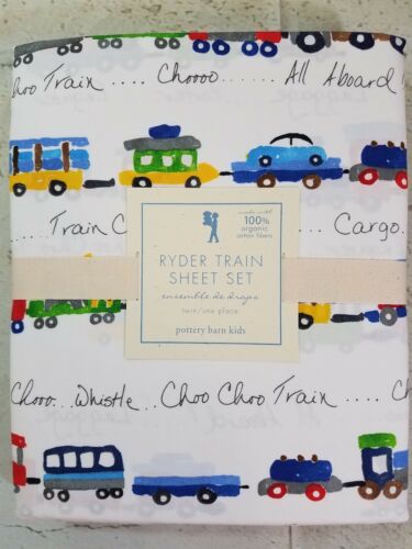 Pottery Barn Kid Sheet Set Organic Ryder Train Twin Set