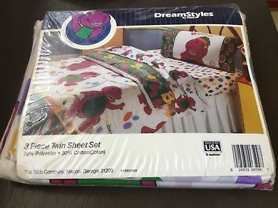 Vintage 1990s  sealed Barney kid toddler Twin sheet set flat fitted pillowcase