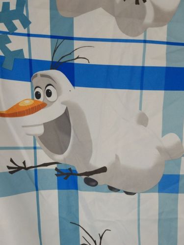 Disney Olaf full size top sheet white and blue plaid with snow flakes EUC
