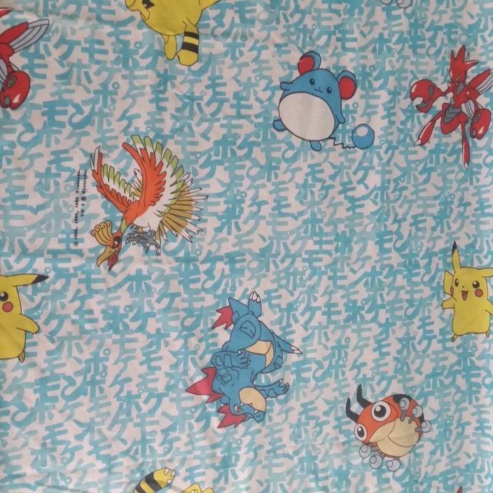Vintage Pokemon Flat Sheet Twin Cutter Fabric Nintendo 90s Blue Scizor Pikachu